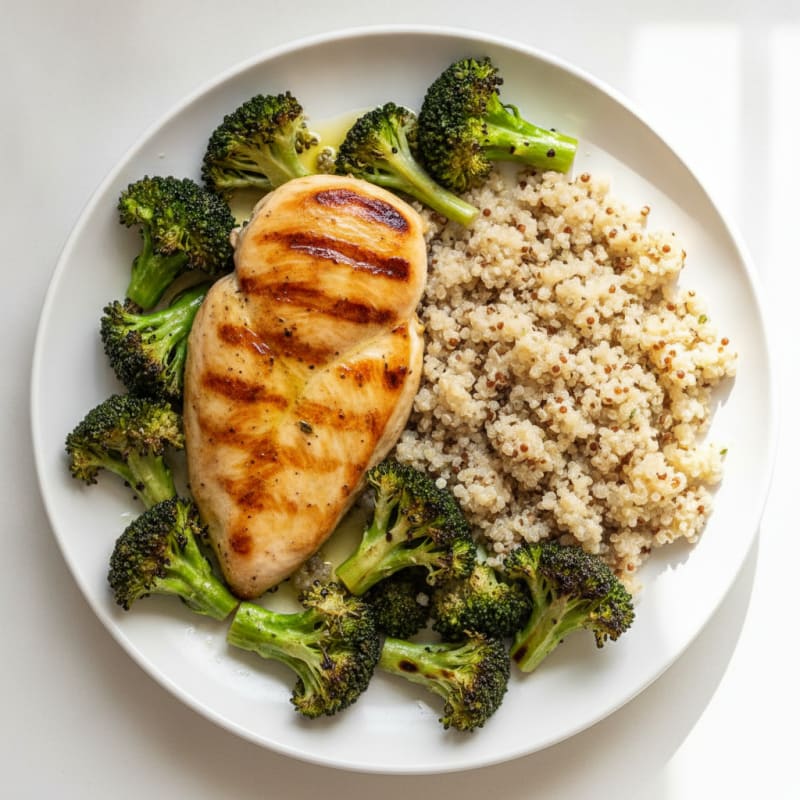 Grilled Chicken Breast with Roasted Broccoli and Quinoa