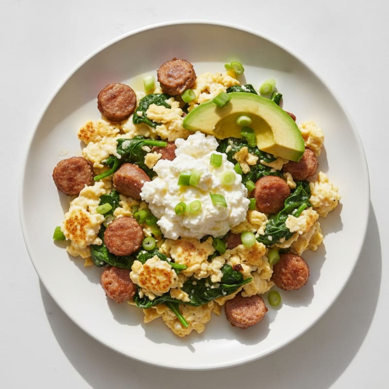 Egg White Scramble with Turkey Sausage and Cottage Cheese