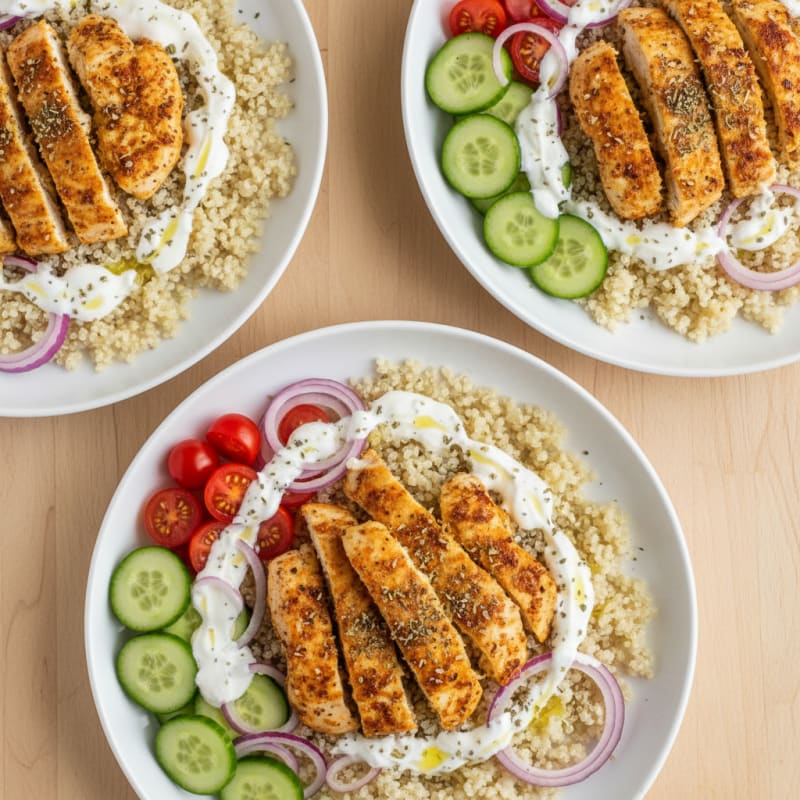 Tender Lemon-Herb Chicken Shawarma Bowls