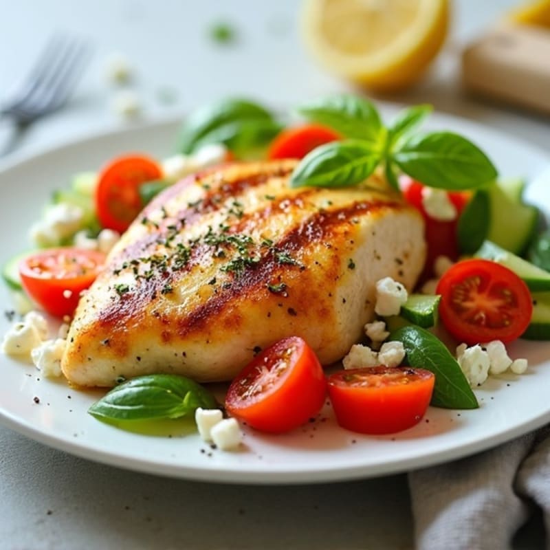 Grilled Lemon Pepper Chicken Breast with Fresh Tomato Cucumber Salad