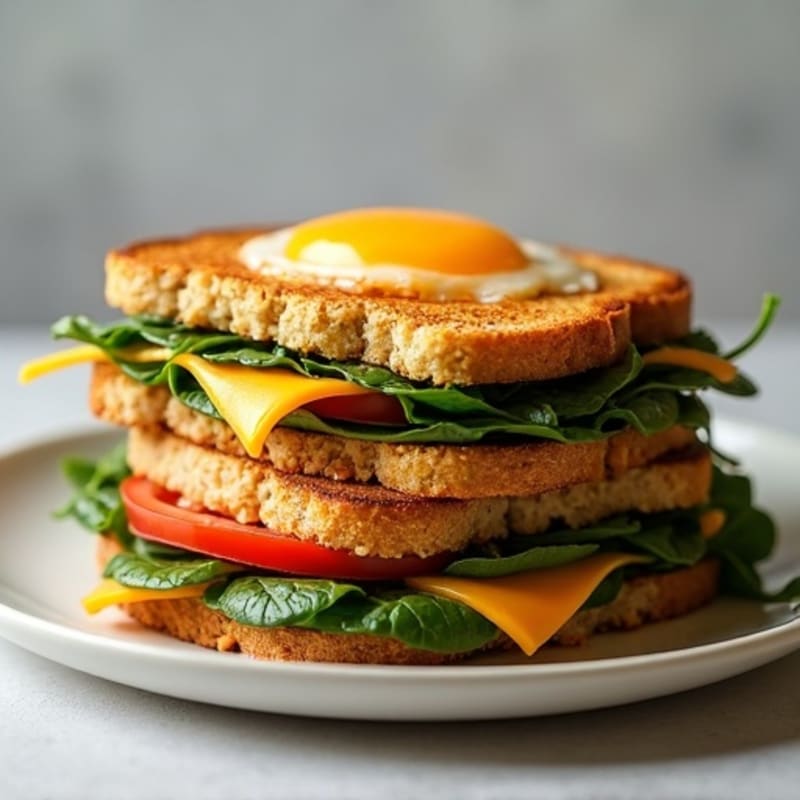 Crispy Whole Grain Grilled Cheese Stack with Fresh Spinach and Tomato