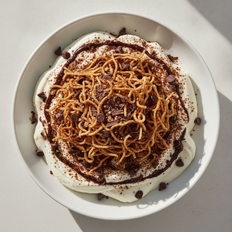 Creamy Protein Yogurt with Chocolate Noodle Crunch