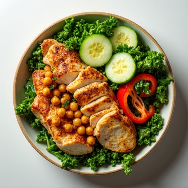 Roasted Chicken and Crispy Chickpea Salad Bowl with Lemon-Herb Dressing