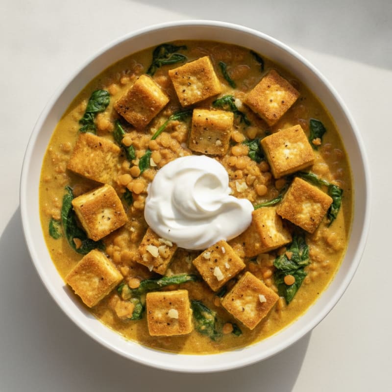 High-Protein Lentil and Tofu Curry Bowl