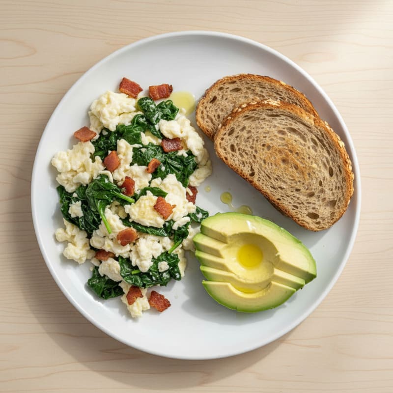 Egg White Scramble with Spinach and Turkey Bacon