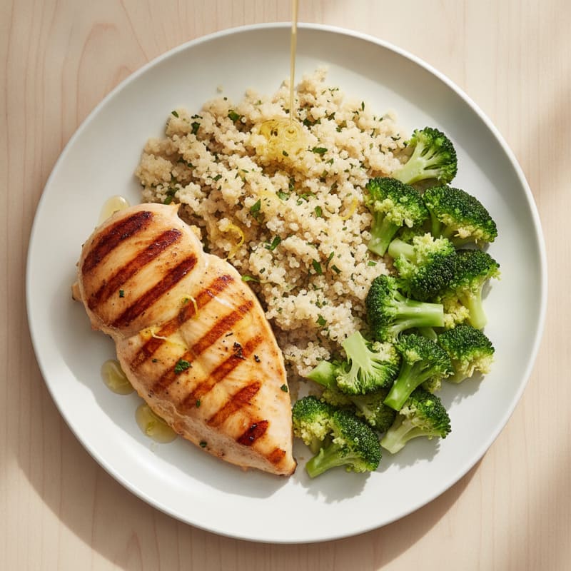 Grilled Chicken Breast with Quinoa and Steamed Broccoli