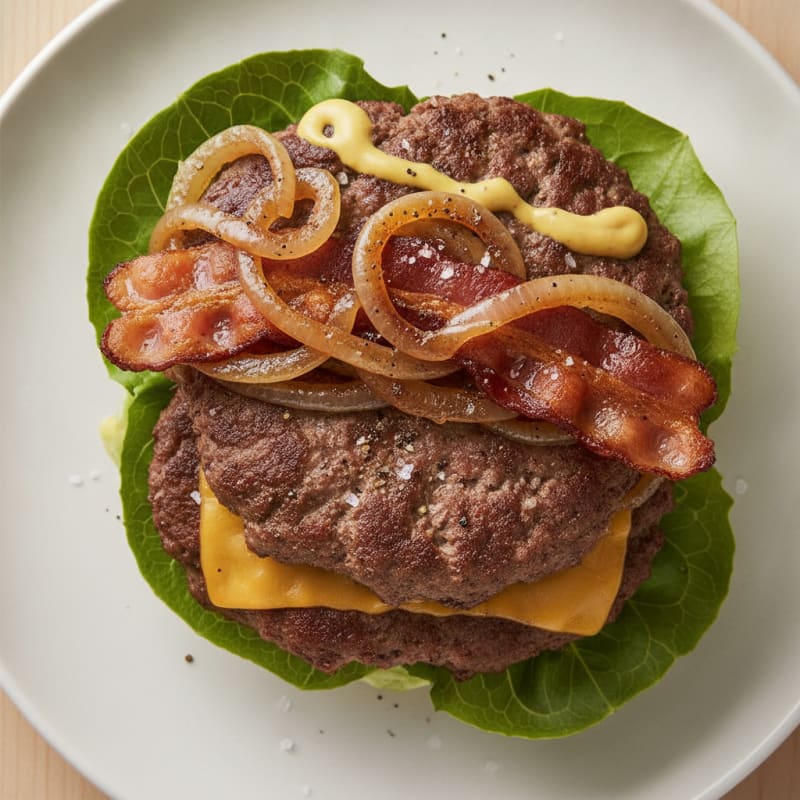 Double Bacon Cheeseburger with Caramelized Onions
