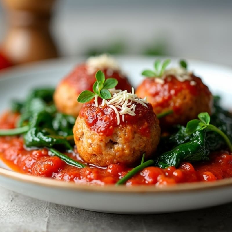 Lean Turkey Meatballs with Fresh Marinara and Sautéed Greens