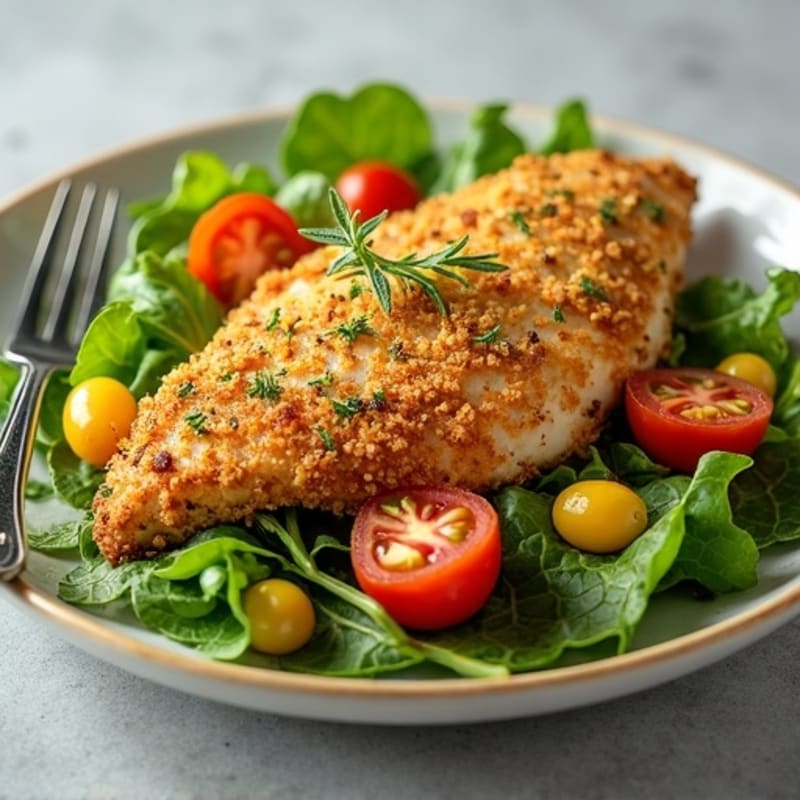 Crispy Lemon-Herb Chicken with Fresh Greens and Zesty Vinaigrette