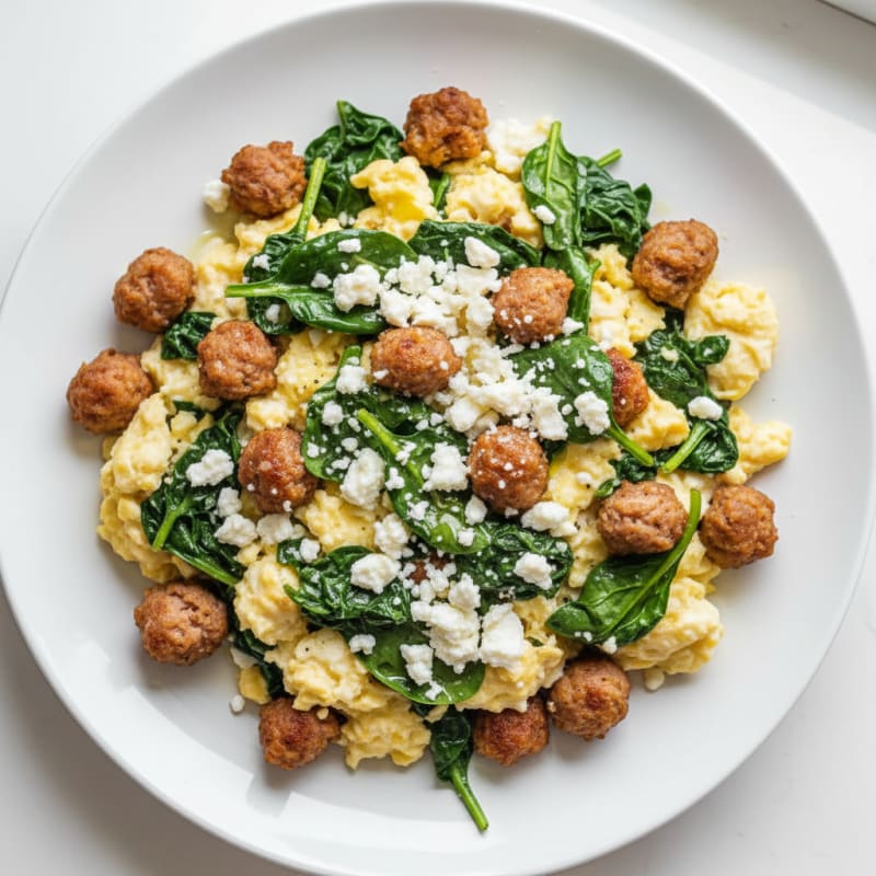 Egg White Scramble with Turkey Sausage and Spinach