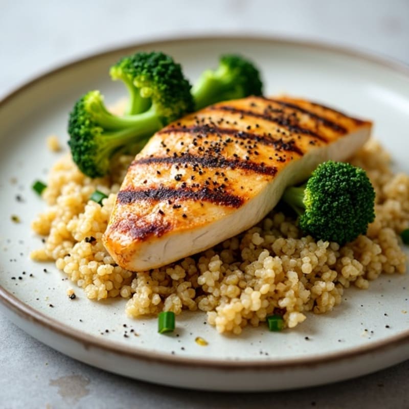 Grilled Chicken Breast with Quinoa and Roasted Broccoli