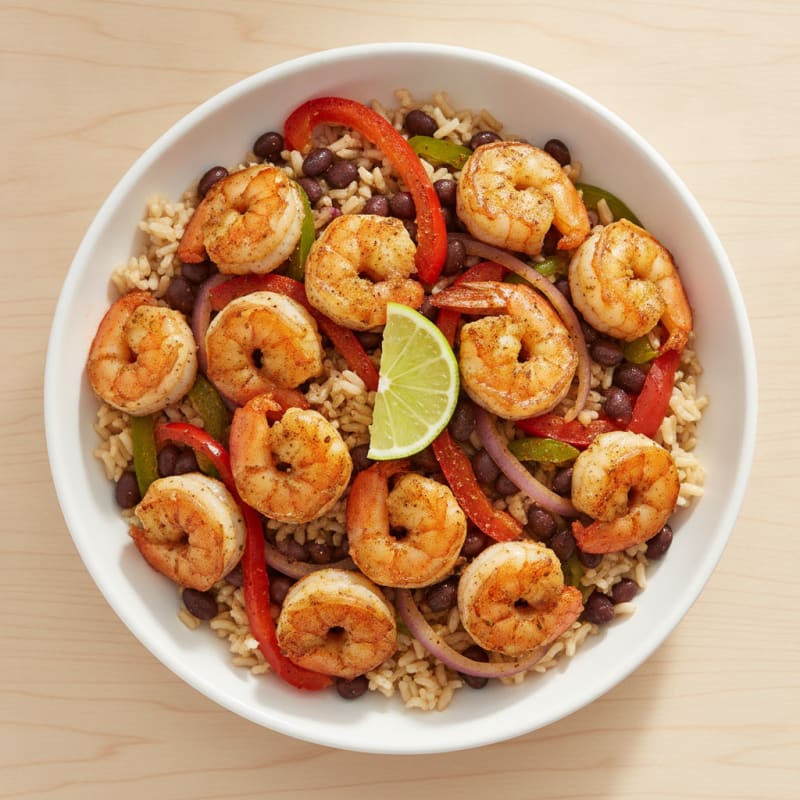 Shrimp and Black Bean Veggie Bowl with Brown Rice