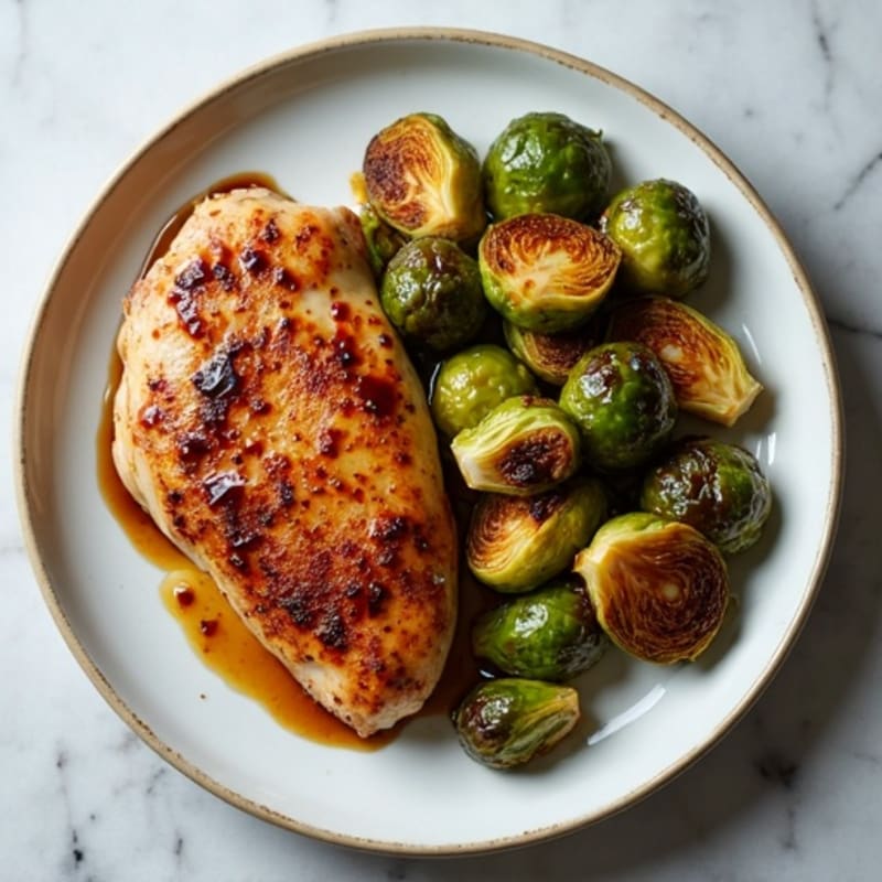 Sheet Pan Roasted Chicken and Crispy Brussels Sprouts with Balsamic Glaze