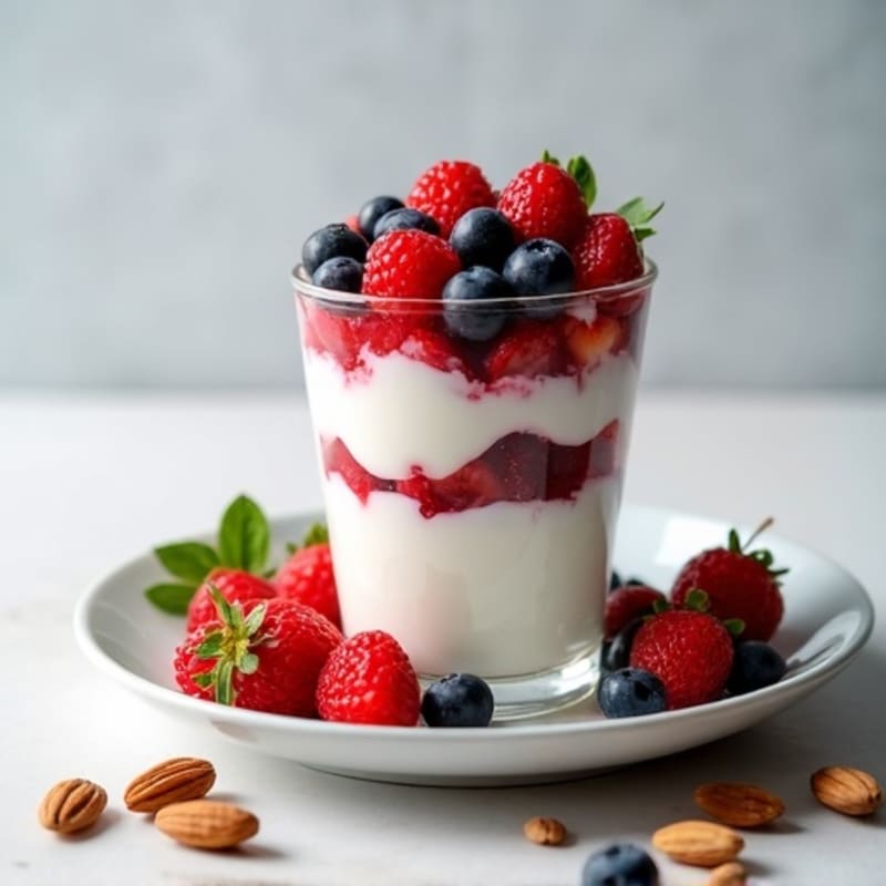 Greek Yogurt Protein Parfait with Mixed Berries and Almonds