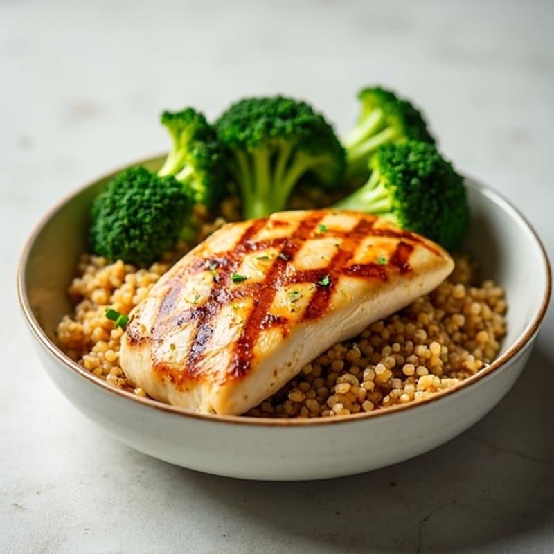 Grilled Chicken Breast with Quinoa and Steamed Broccoli