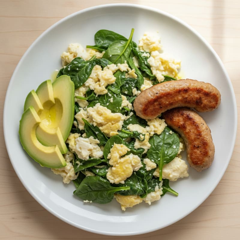 Egg White and Spinach Scramble with Turkey Sausage