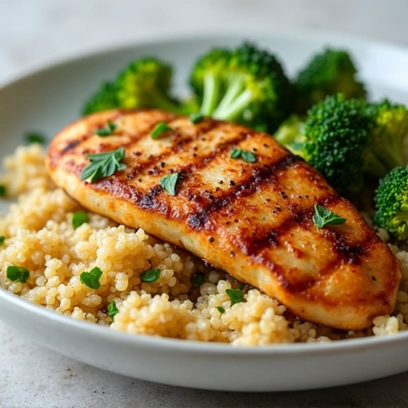 Grilled Tempeh with Roasted Broccoli and Quinoa