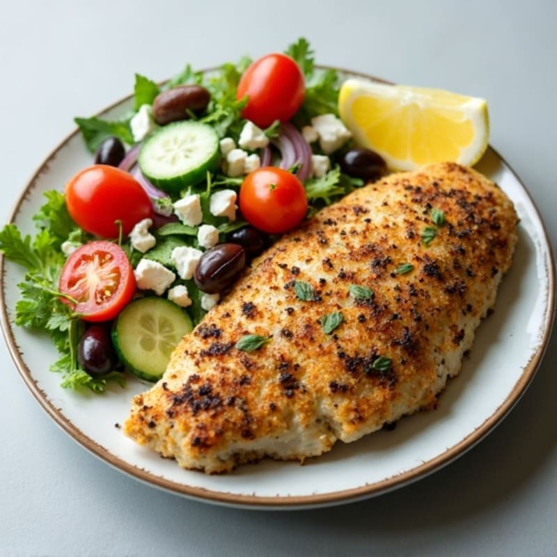 Herb-Crusted Chicken Breast with Crispy Greek Salad