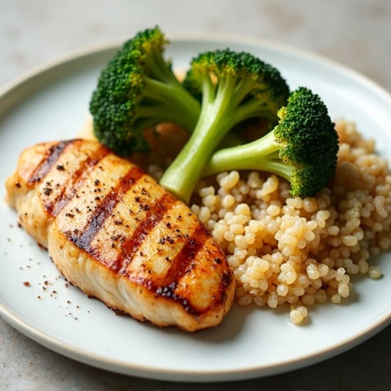 Grilled Chicken Breast with Quinoa and Roasted Broccoli