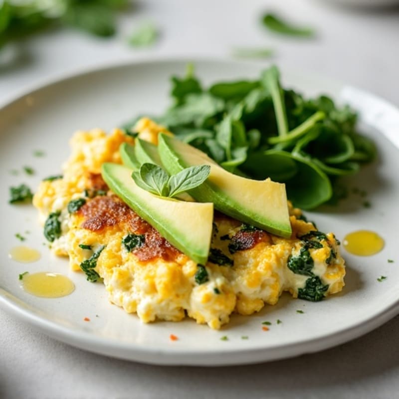 Egg White and Spinach Scramble with Cottage Cheese and Sliced Avocado