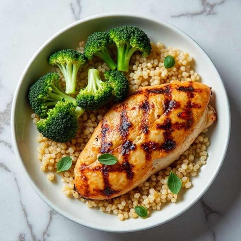 Grilled Chicken Breast with Roasted Broccoli and Quinoa
