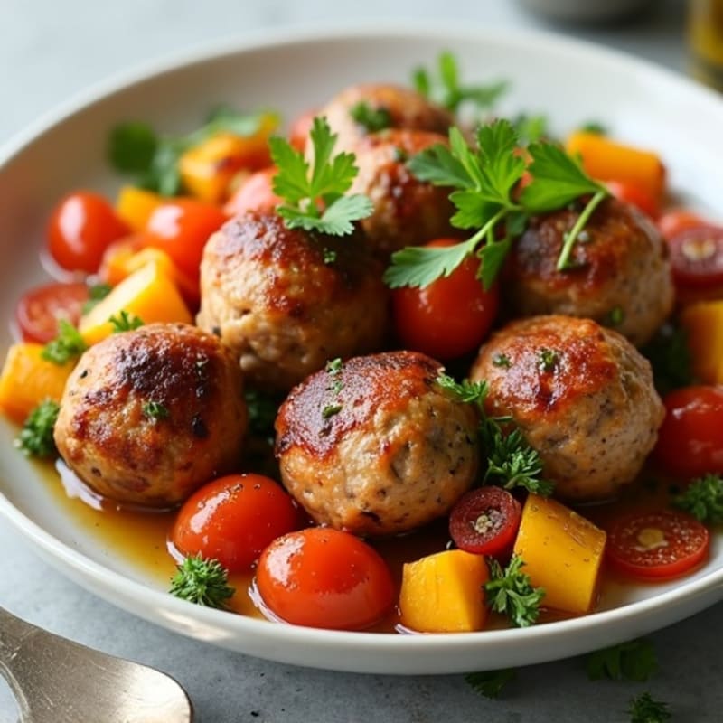 Lean Turkey Meatballs with Roasted Vegetables