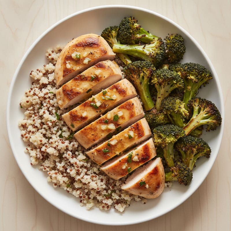 Grilled Chicken Breast with Quinoa and Roasted Broccoli