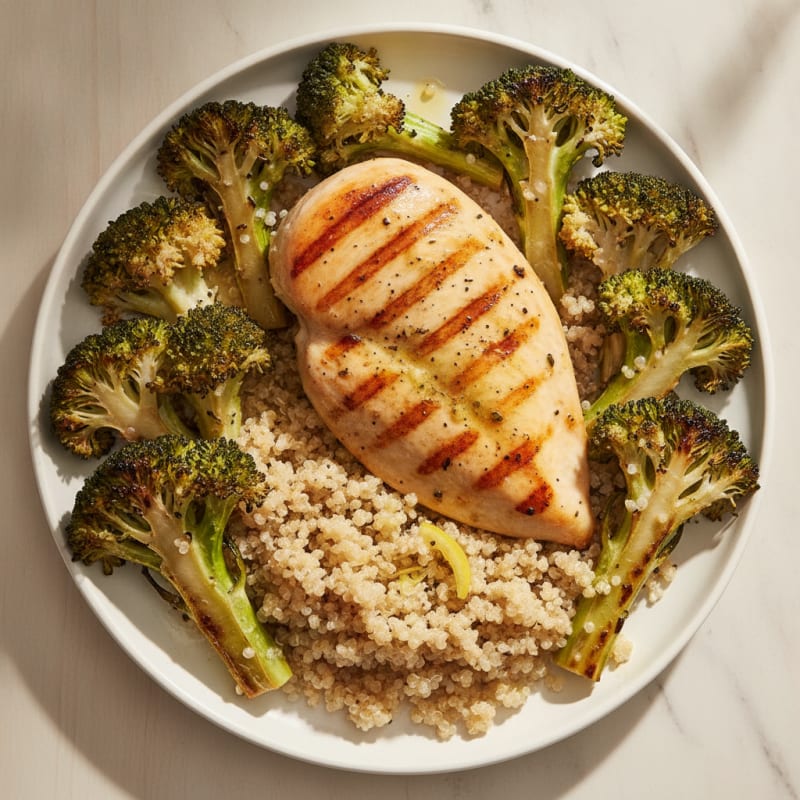 Grilled Chicken Breast with Quinoa and Roasted Broccoli