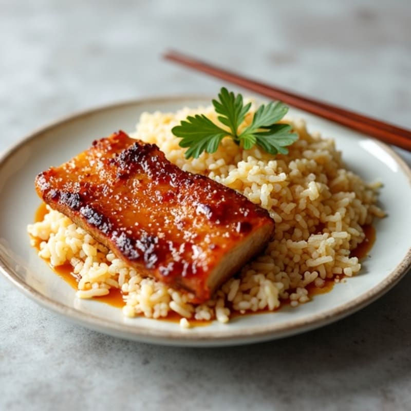 Ginger-Garlic Glazed Pork Neck with Crispy Egg Fried Rice