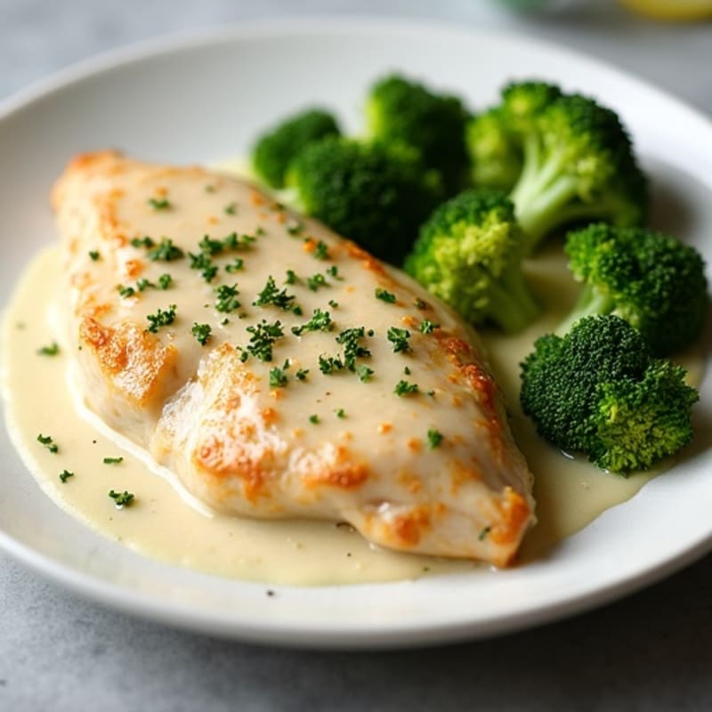 Creamy Lemon Garlic Chicken with Roasted Broccoli