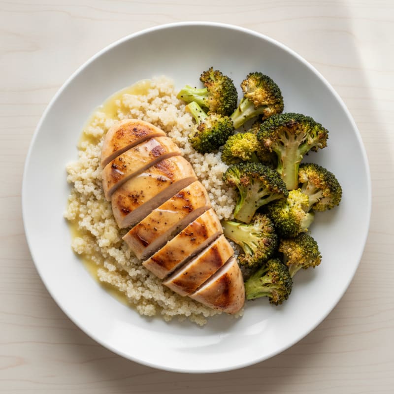 Grilled Chicken Breast with Roasted Broccoli and Quinoa