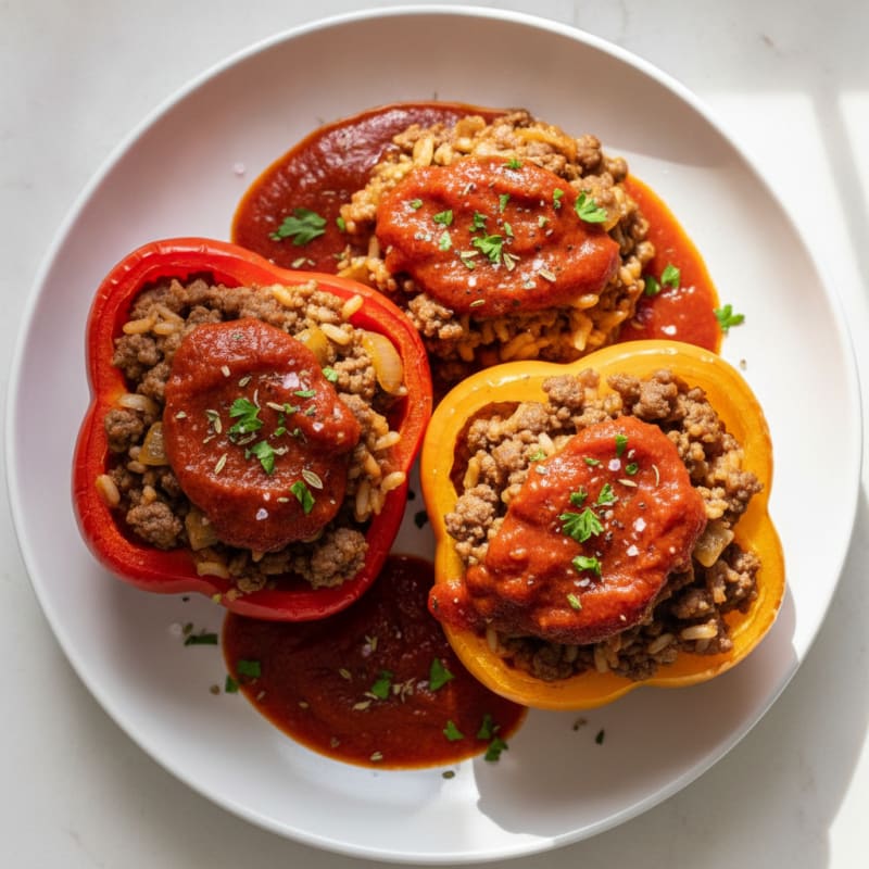 Beef and Rice Stuffed Bell Peppers