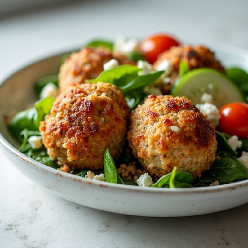 Crispy Chicken Meatballs with Spinach Quinoa Salad