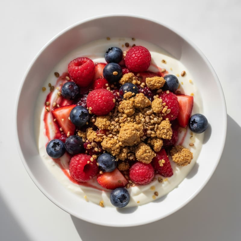 Greek Yogurt Parfait with Mixed Berries and Protein Crunch