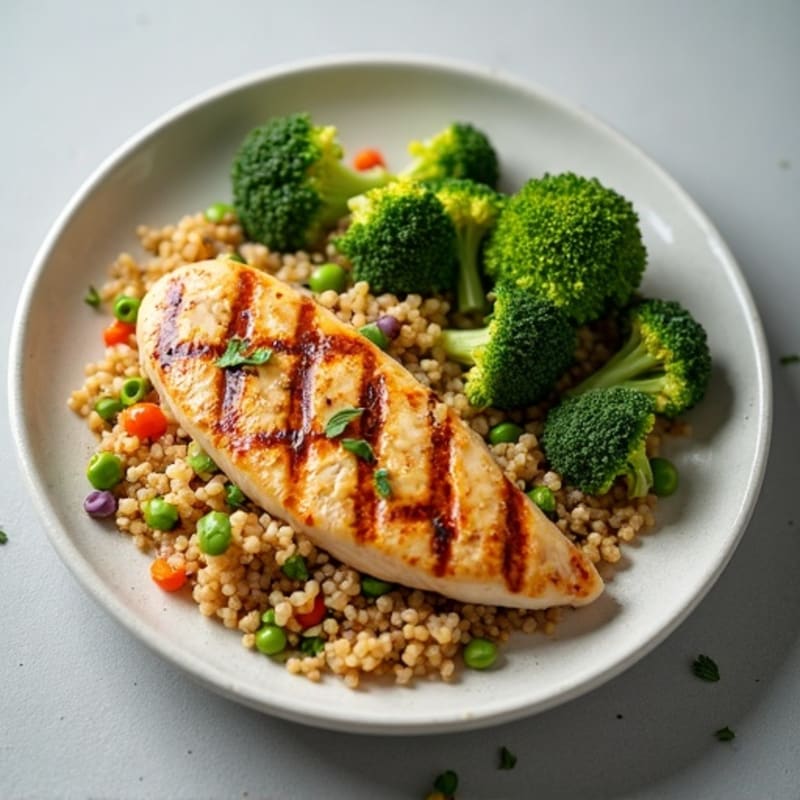 Grilled Chicken Breast with Roasted Broccoli and Quinoa