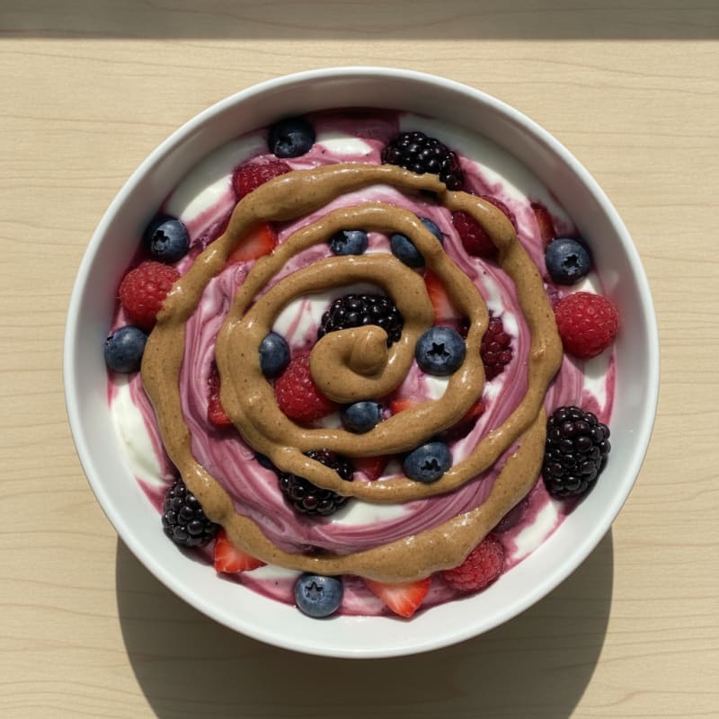 Greek Yogurt Protein Parfait with Mixed Berries and Almond Butter