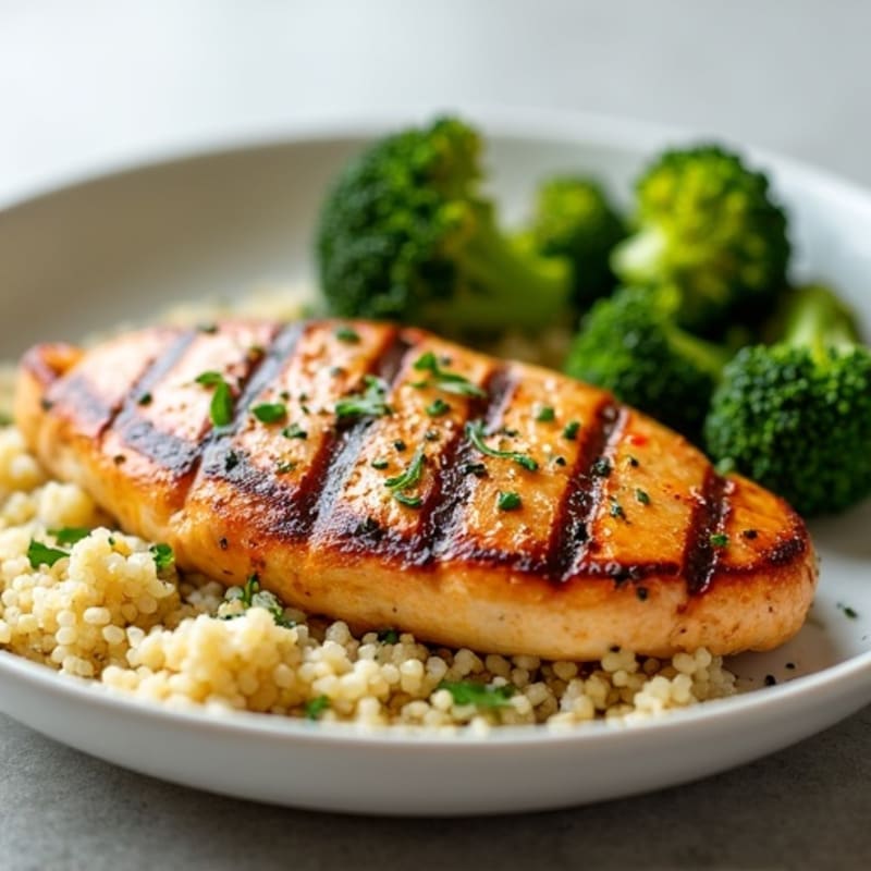 Grilled Chicken Breast with Roasted Broccoli and Quinoa