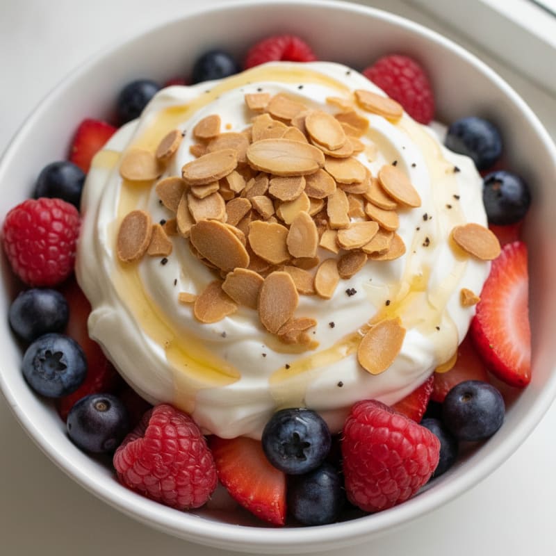 Greek Yogurt Protein Parfait with Mixed Berries and Almonds