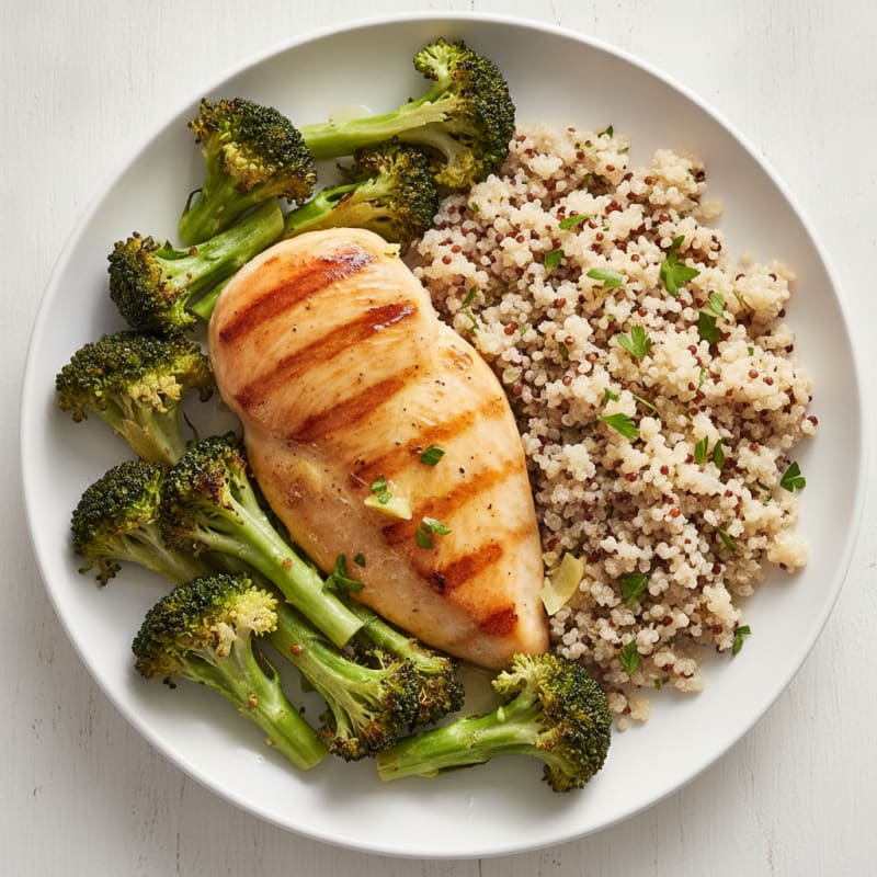 Grilled Chicken Breast with Roasted Broccoli and Quinoa