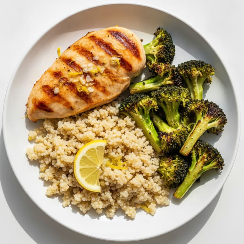 Grilled Chicken Breast with Quinoa and Roasted Broccoli