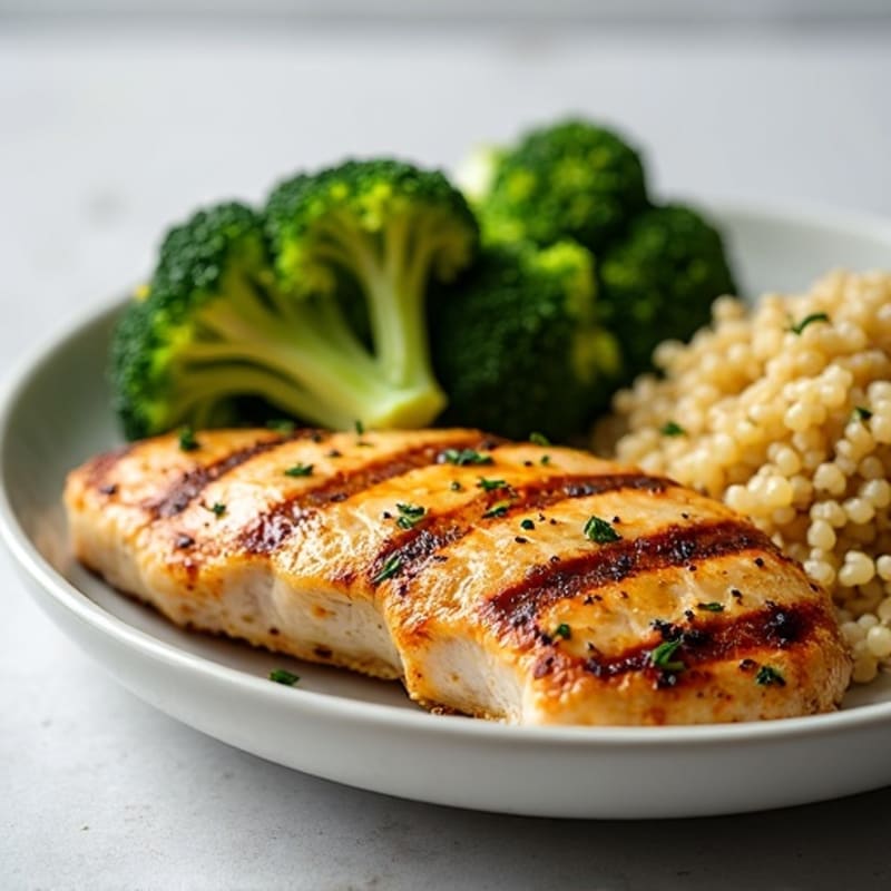 Grilled Chicken Breast with Quinoa and Steamed Broccoli