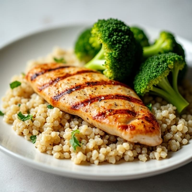 Grilled Chicken Breast with Quinoa and Roasted Broccoli