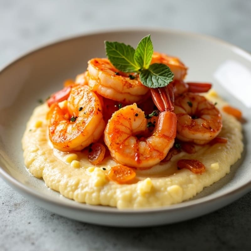 Spicy Pan-Seared Shrimp with Creamy Cauliflower Grits