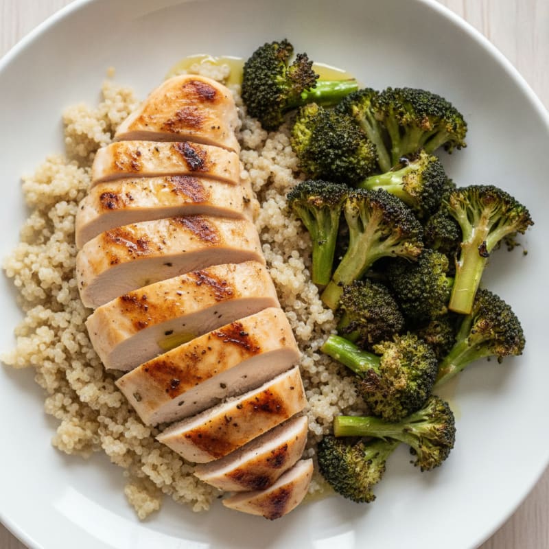 Grilled Chicken Breast with Quinoa and Roasted Broccoli