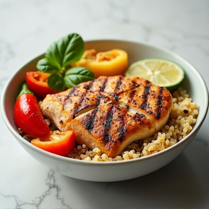 Grilled Chicken and Roasted Vegetable Bowl with Quinoa