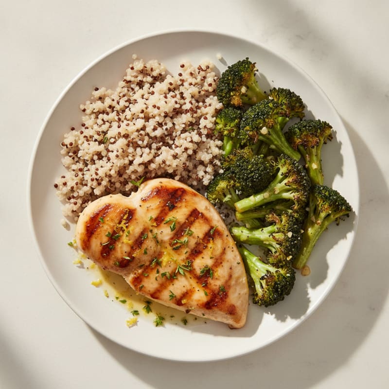 Grilled Chicken Breast with Quinoa and Roasted Broccoli