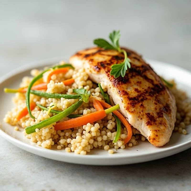 Grilled Chicken Breast with Crunchy Cabbage Slaw and Quinoa