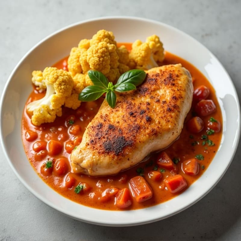 Creamy Spiced Tomato Chicken with Roasted Cauliflower