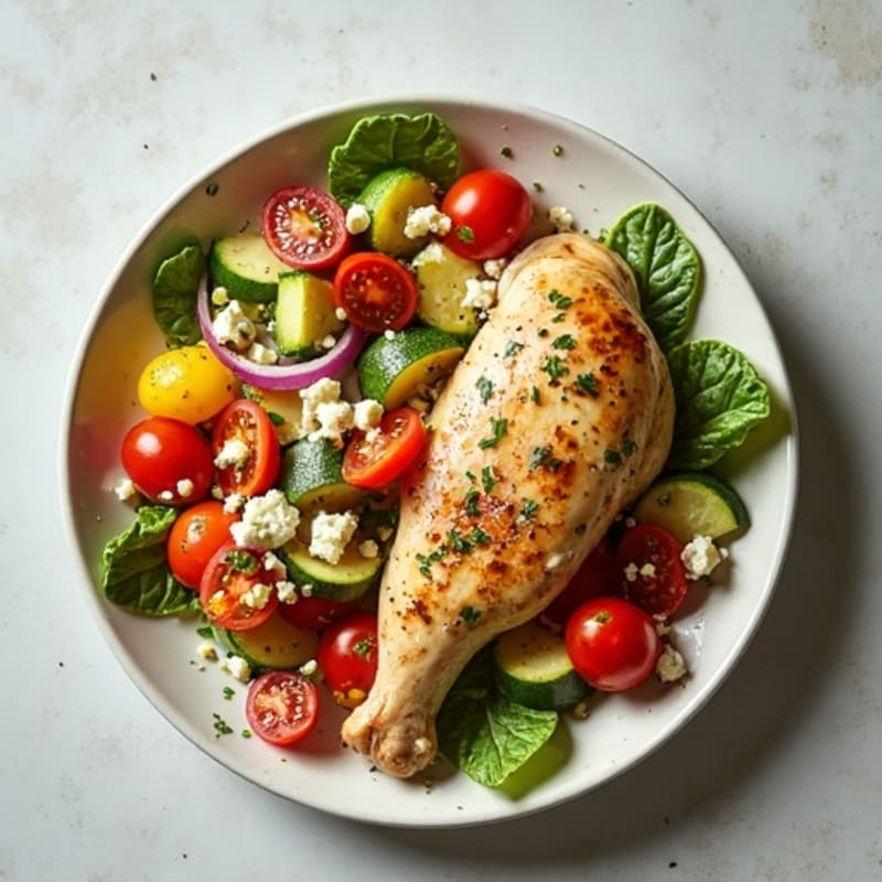 Lemon-Herb Roasted Chicken with Fresh Vegetables and Creamy Feta Dressing