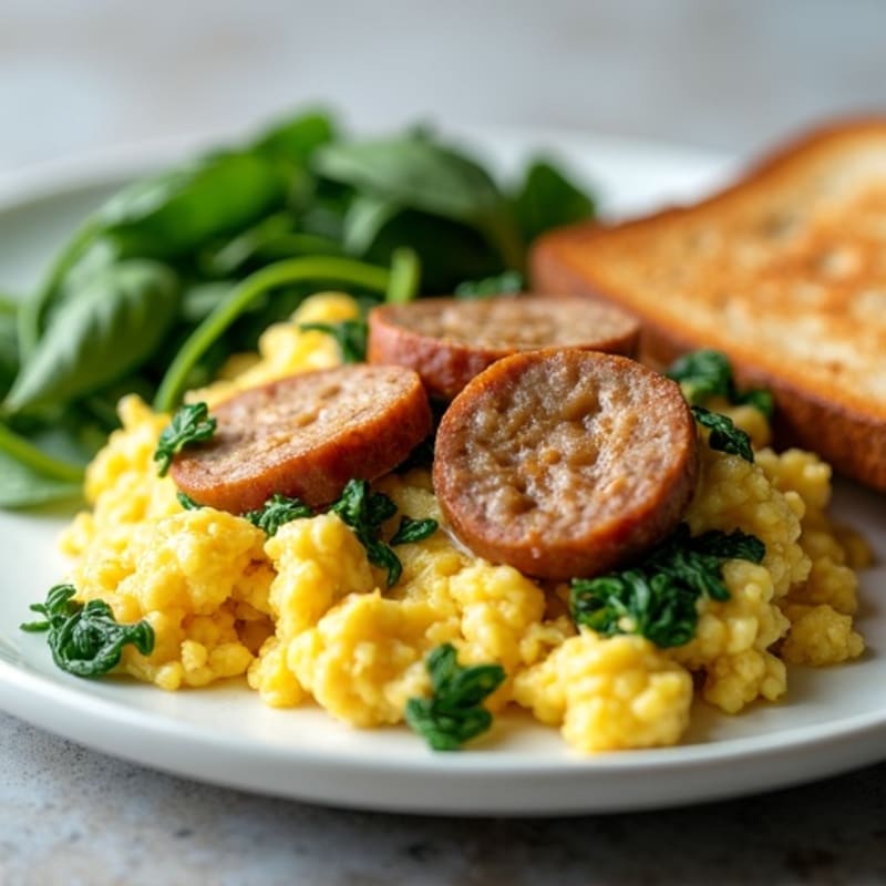 Egg White Scramble with Turkey Sausage and Spinach